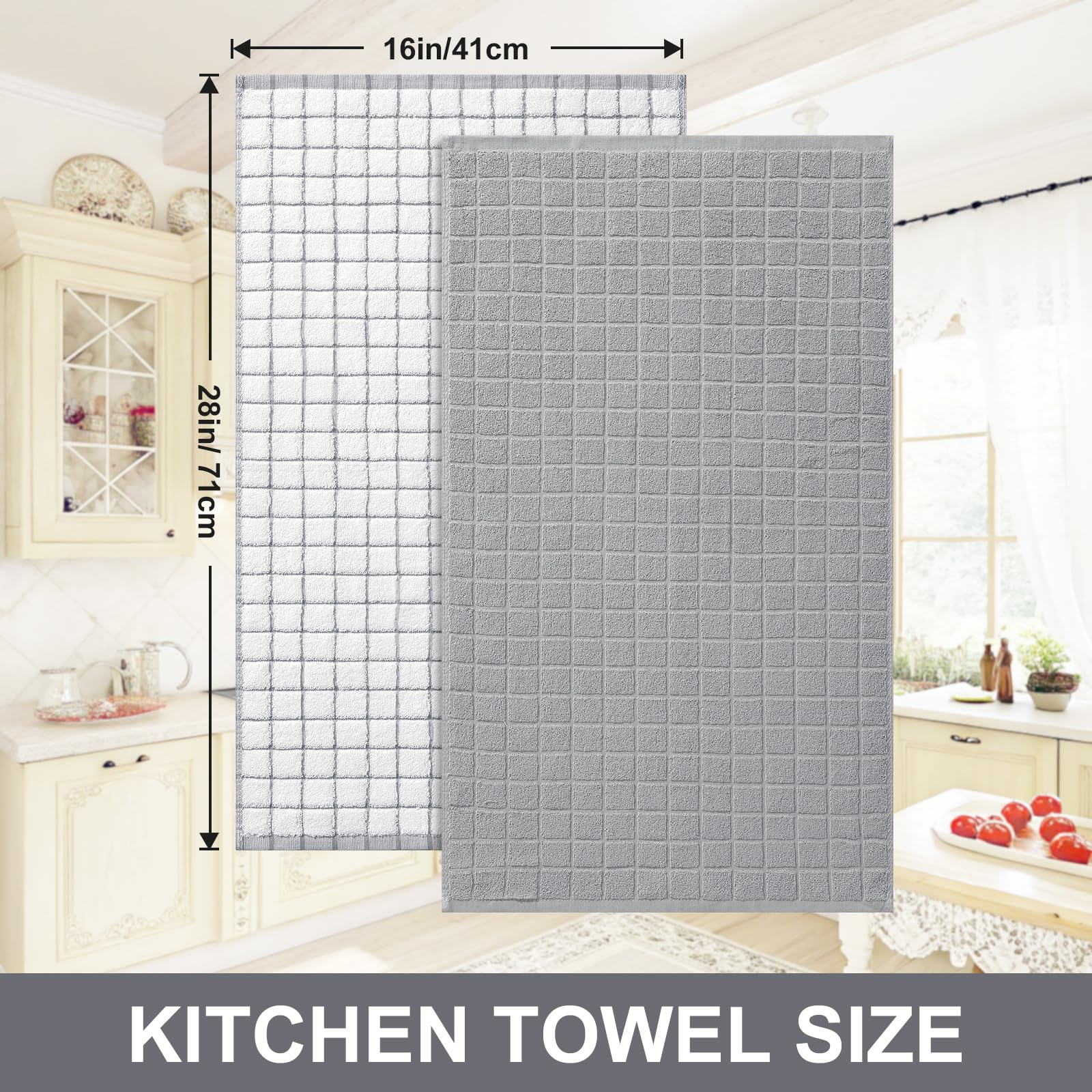 Homaxy towel beside dinner plate showing true 16x28 inch scale