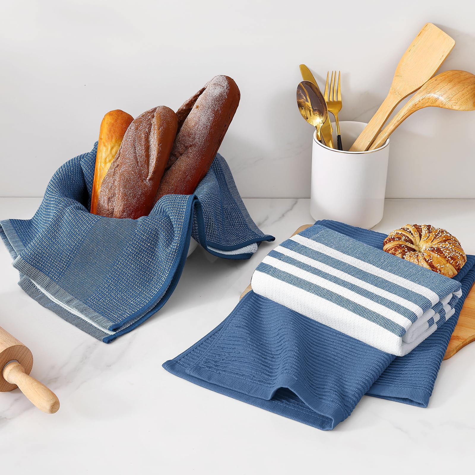 Homaxy towel beside dishware displaying 18x28 size perspective