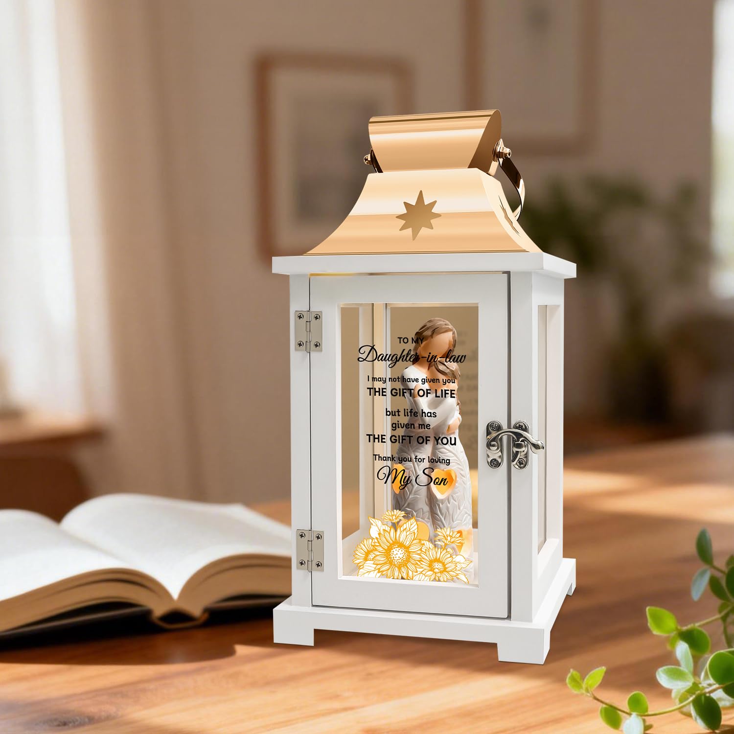 Homazing lantern on mantel showing size and decorative fit benefit