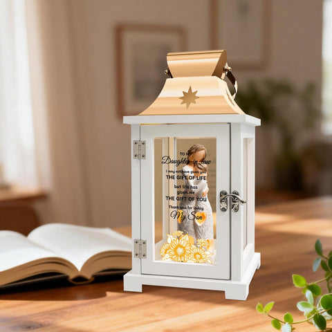 Homazing lantern on mantel showing size and decorative fit benefit