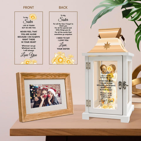 Homazing lantern side profile highlighting bouquet detail and connected arms for emotional gift