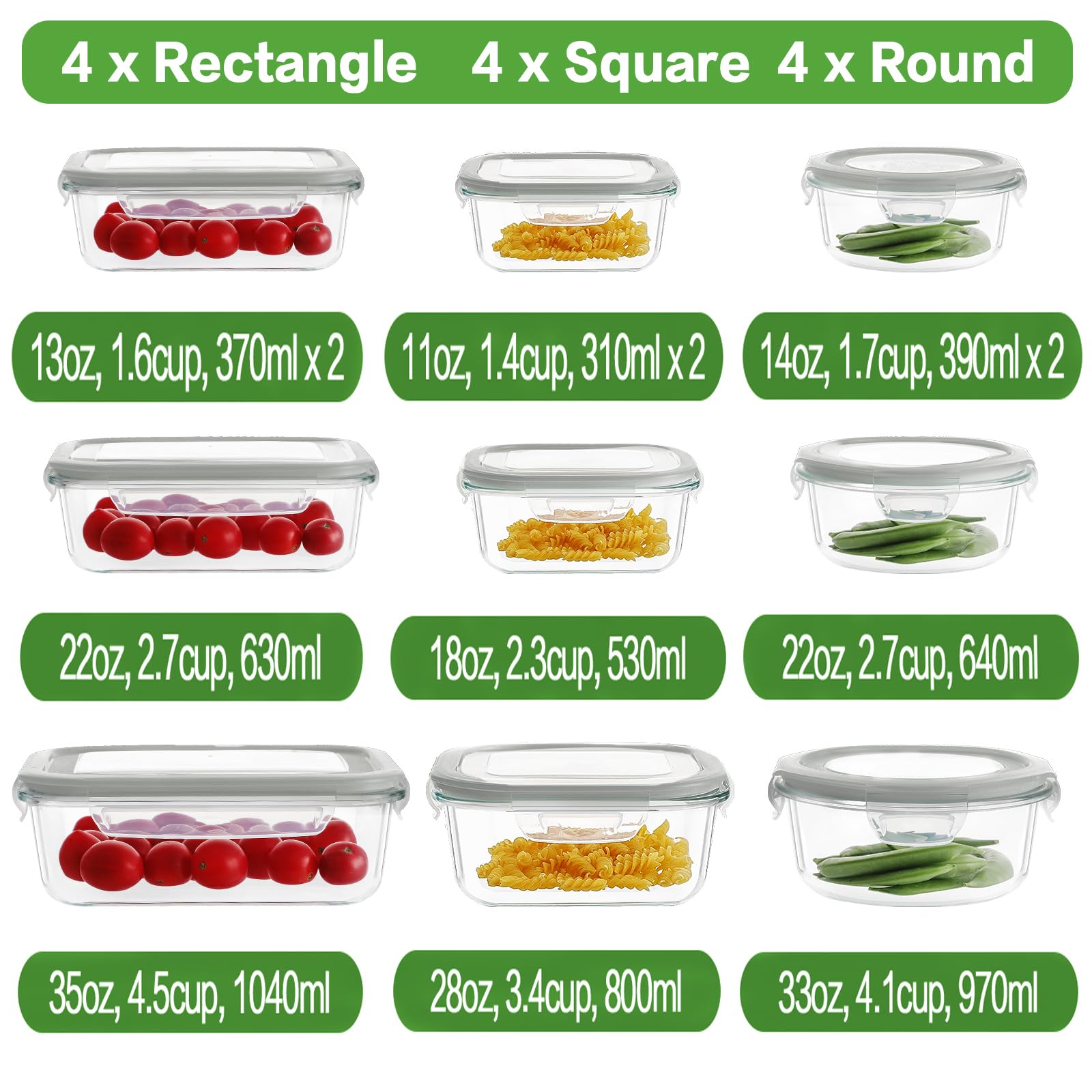 HOMBERKING array of container sizes for portioning and organization
