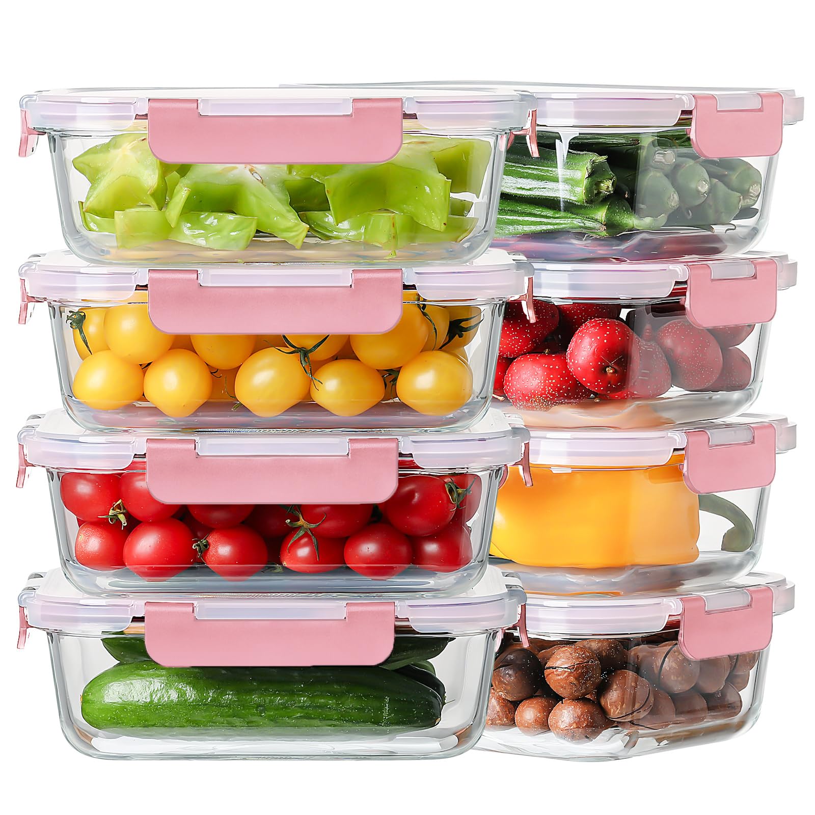 HOMBERKING front packaging view showing eight glass containers and lids for versatile storage