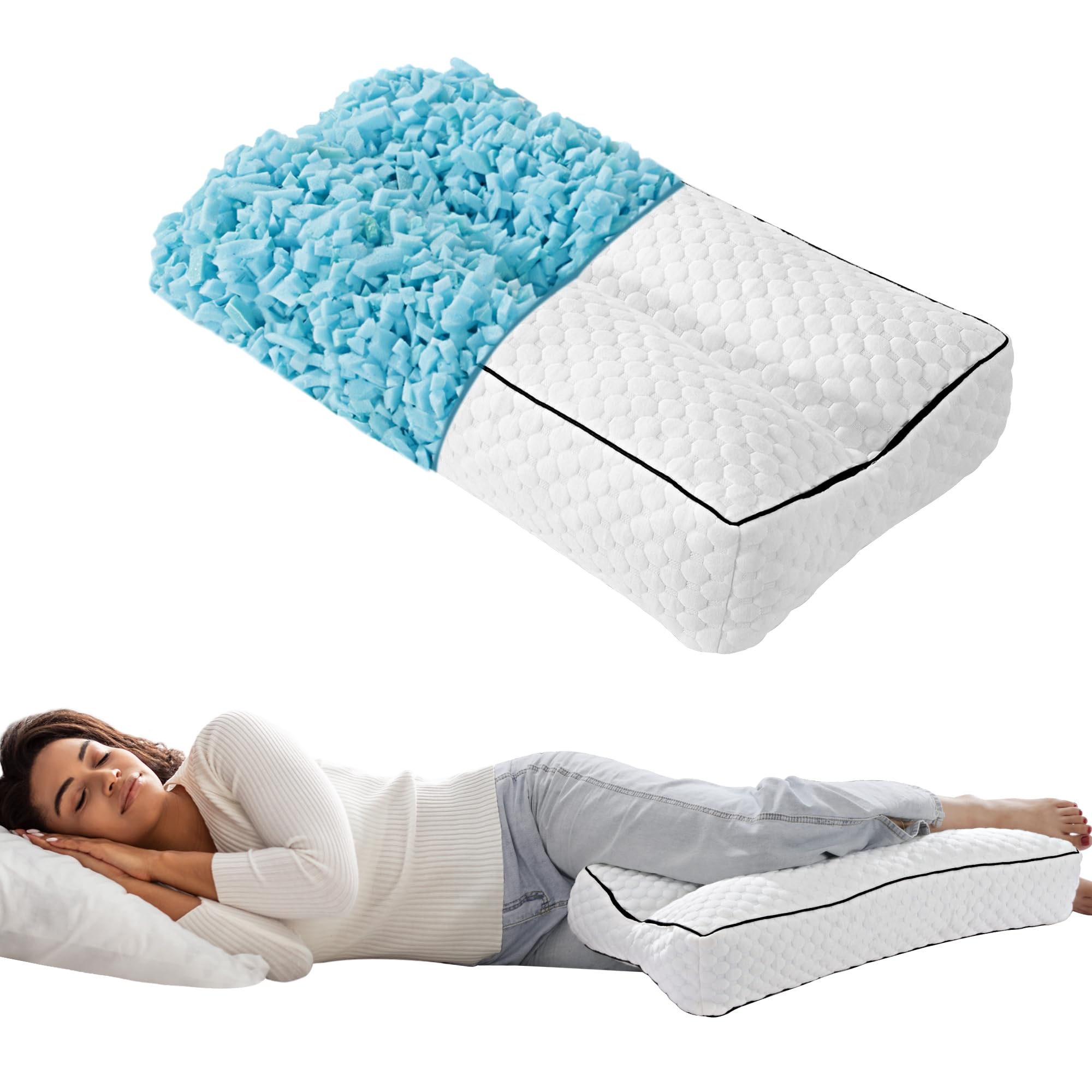 HOMBYS front view of full-length knee pillow showing shape and size benefit