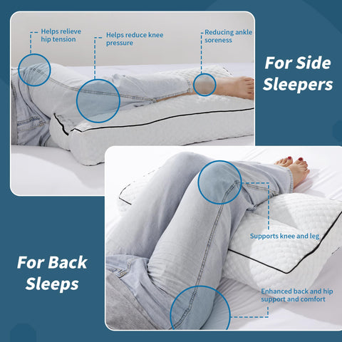 HOMBYS pillow in use between knees of side sleeper for improved alignment