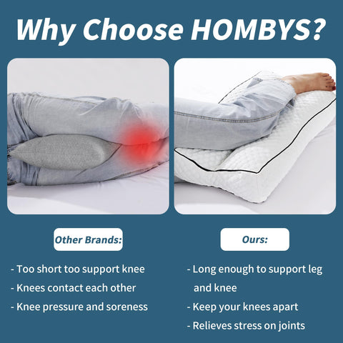 HOMBYS pillow beside ruler showing 26-inch length for full leg support