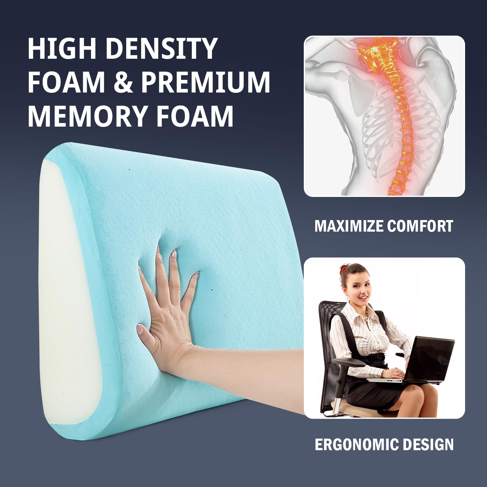 HOMBYS lumbar pillow attached to recliner demonstrating stable support