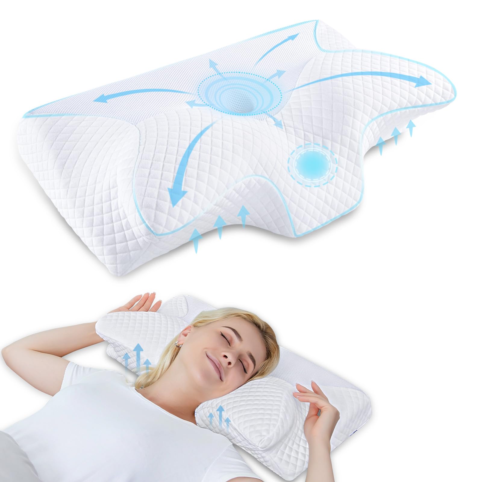 HOMCA cervical pillow front view showing ergonomic contour and supportive shape