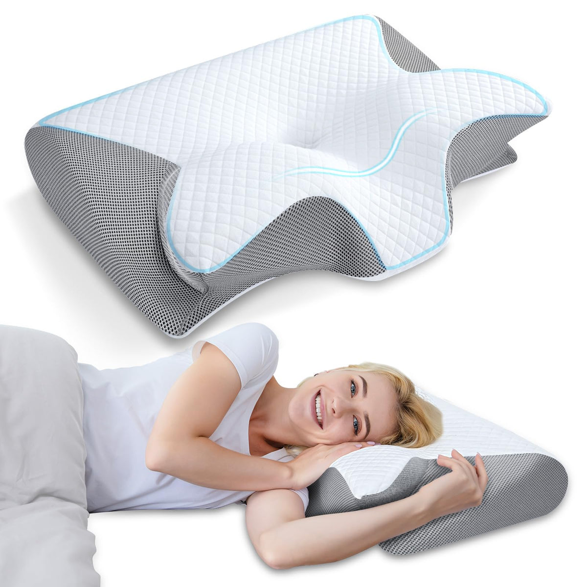 HOMCA front view of contour pillow showing ergonomic shape and stable support