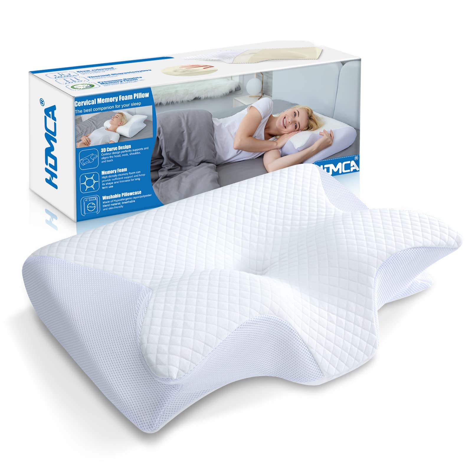 HOMCA front view of contour pillow showing ergonomic neck support benefits