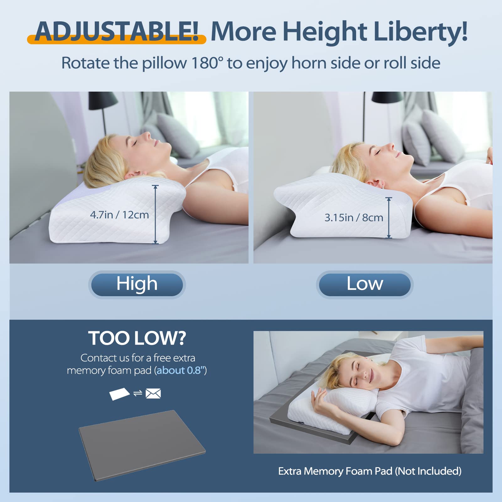 HOMCA pillow arm groove detail offering shoulder relief and sleeping comfort