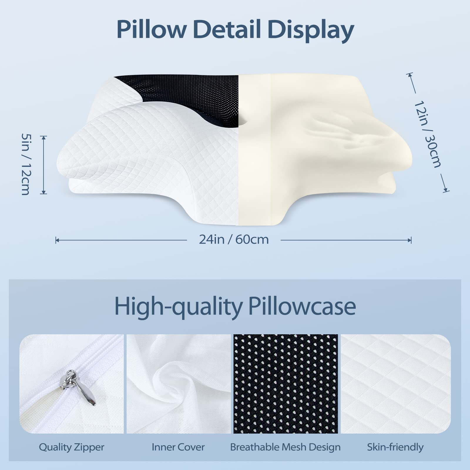 Person using HOMCA pillow back-sleeping showing airway-aligned head position