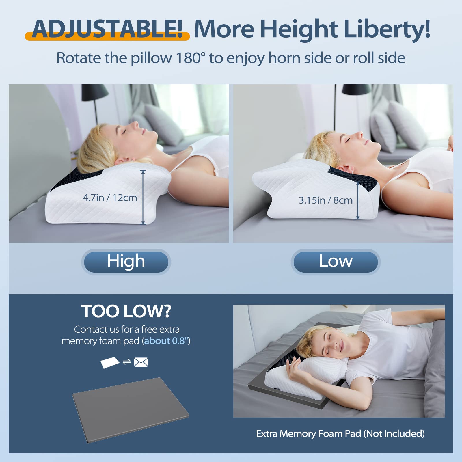 Person using HOMCA pillow side-sleeping demonstrating aligned spine support