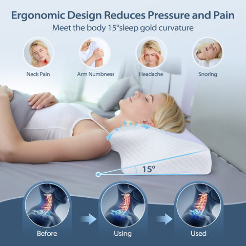 HOMCA pillow side profile showing dual-height design for customizable neck support