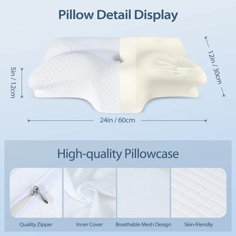 HOMCA pillow size comparison with hand showing compact scale and easy handling