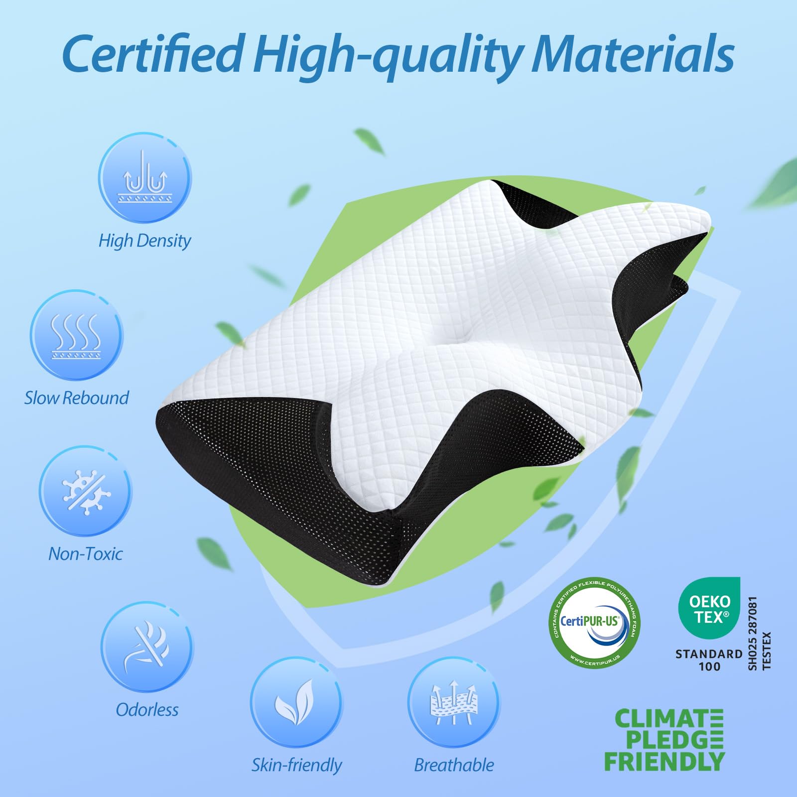 HOMCA pillow with hidden zipper and removable cover for easy cleaning