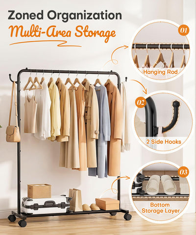 Homde rack staged in bedroom conveying space-saving convenience