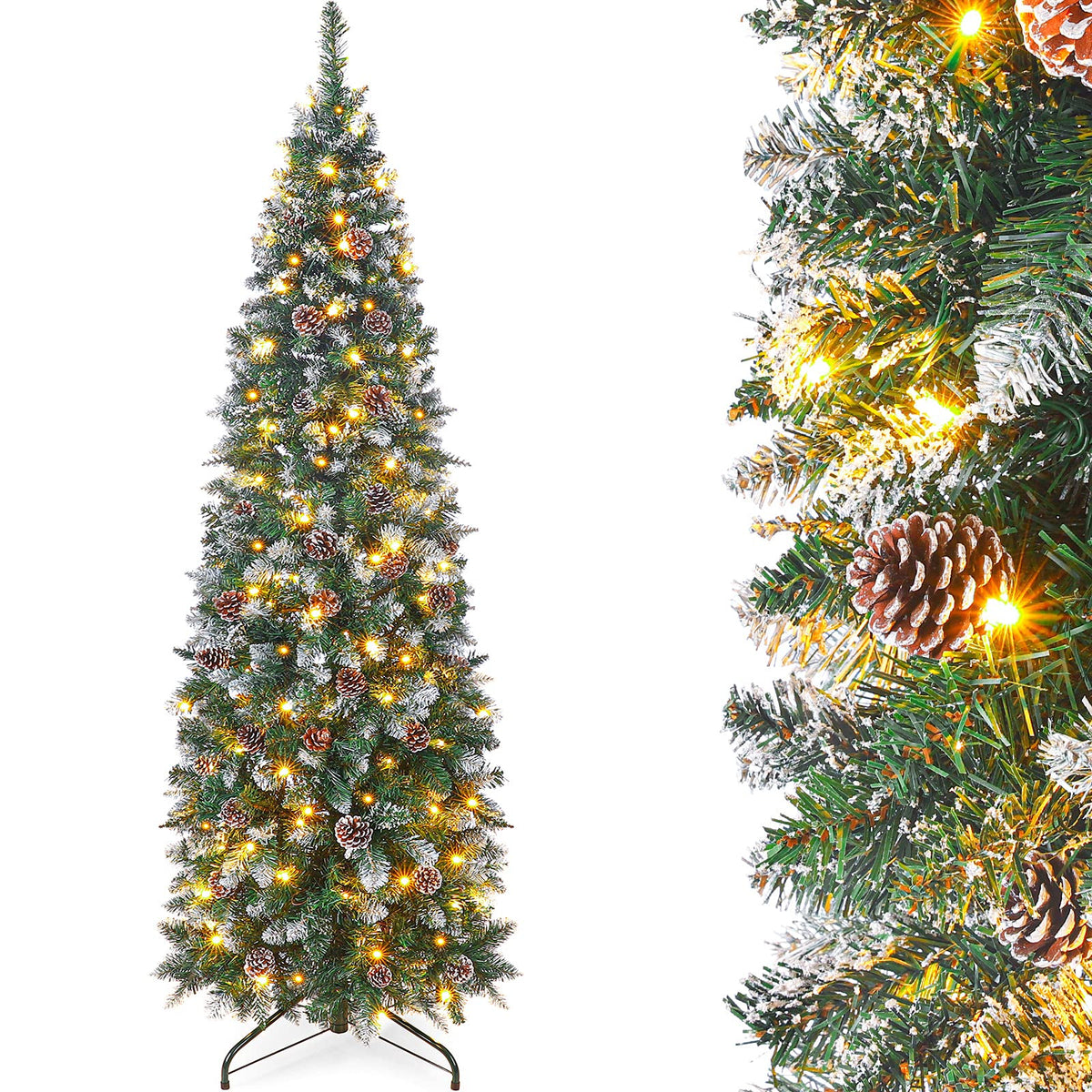 Homde pencil tree front view showing slim profile and full lights benefit