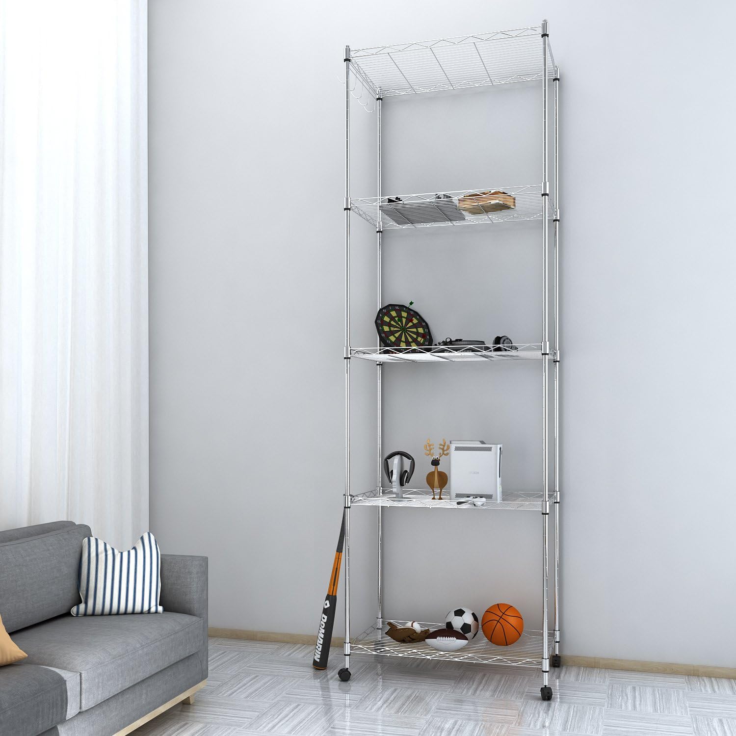 Homdox adjustable shelf height being changed showing customizable vertical storage benefit