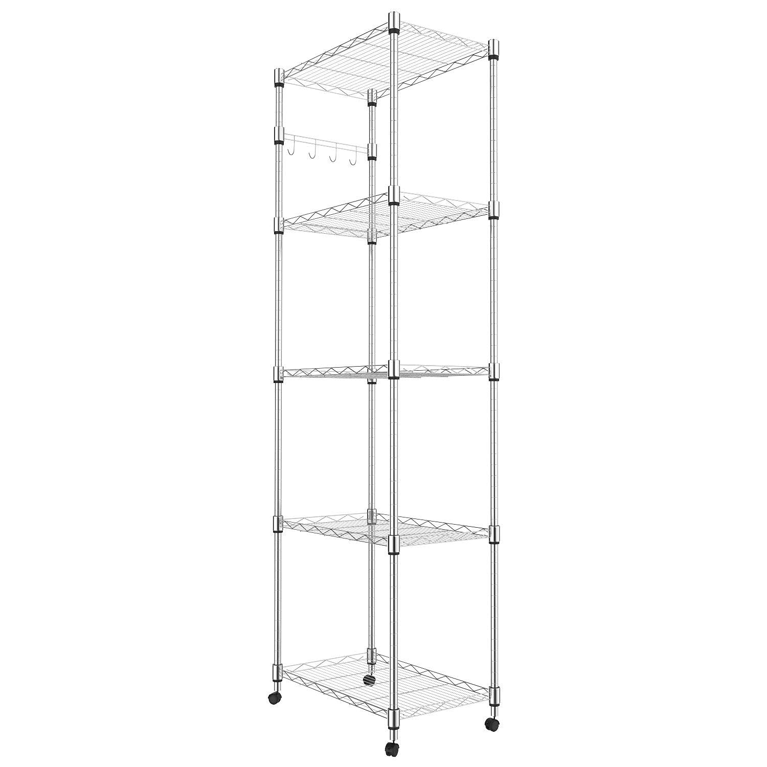 Homdox front view of chrome shelving showing organized storage and space-saving benefit