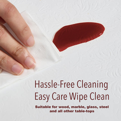 Home Bargains Plus wipe-clean vinyl surface being easily cleaned with cloth