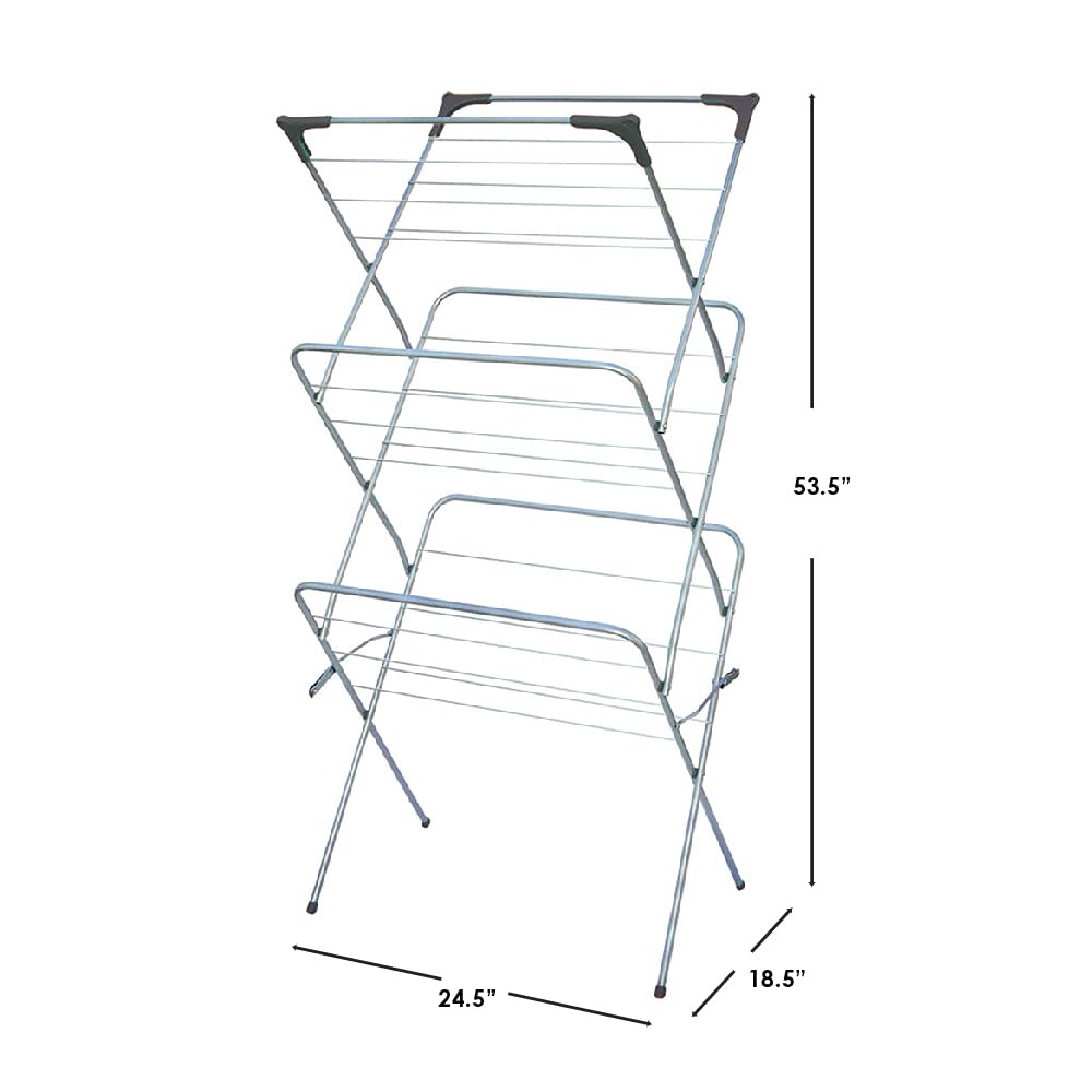 Home Basics rack in use with shirts and towels demonstrating efficient air-drying