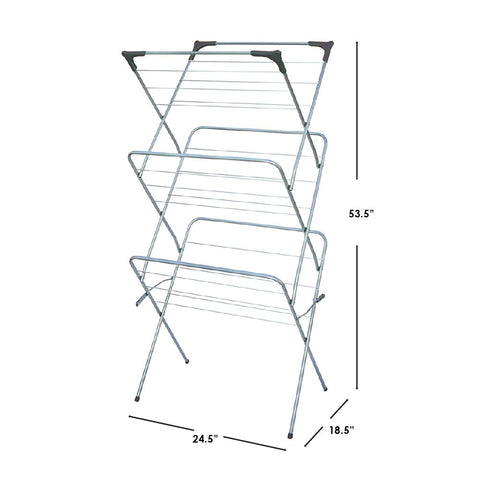 Home Basics rack in use with shirts and towels demonstrating efficient air-drying