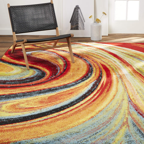 Home Dynamix front view showing Splash rug vibrant colors and instant room impact