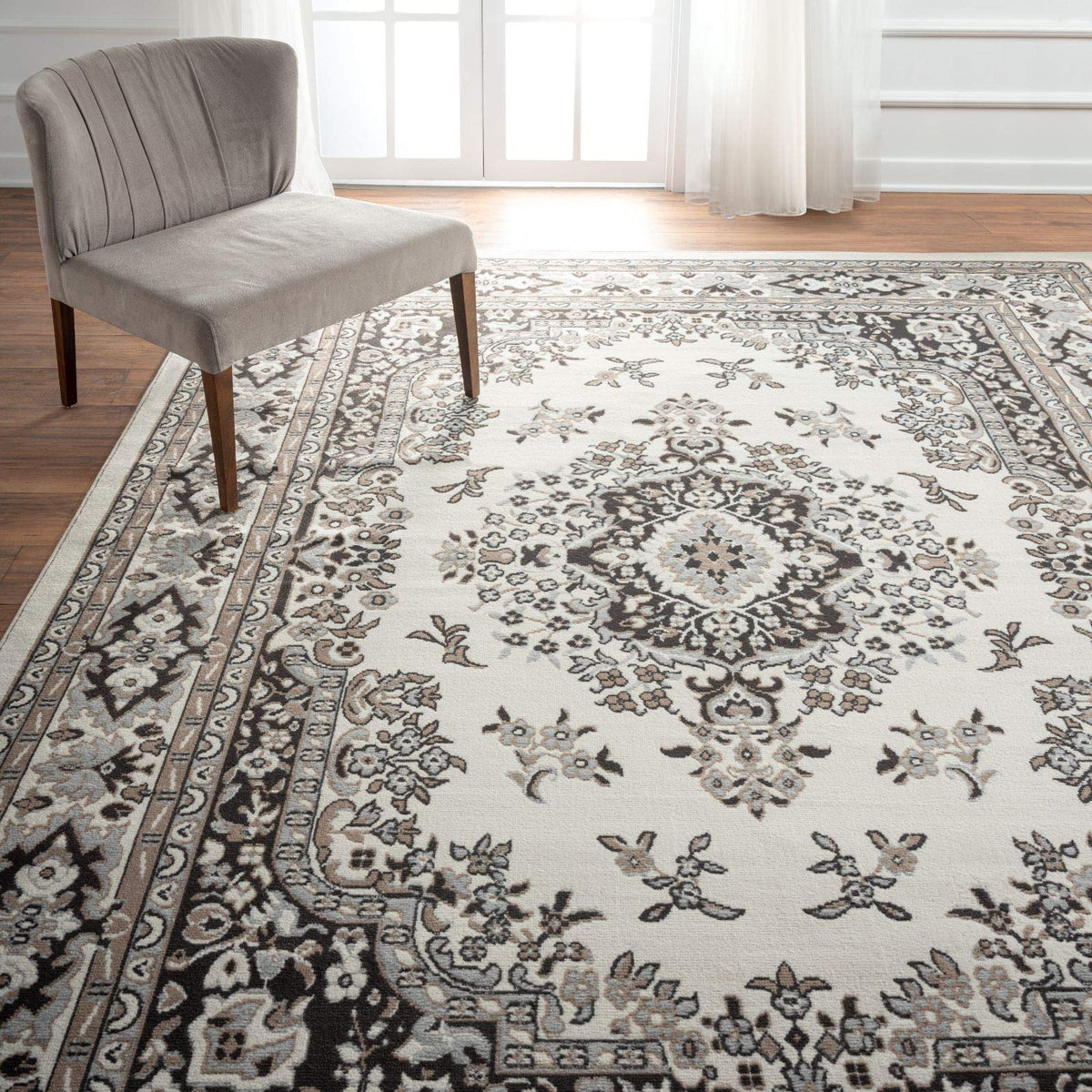 Home Dynamix front view of ivory taupe rug showing overall pattern and balance