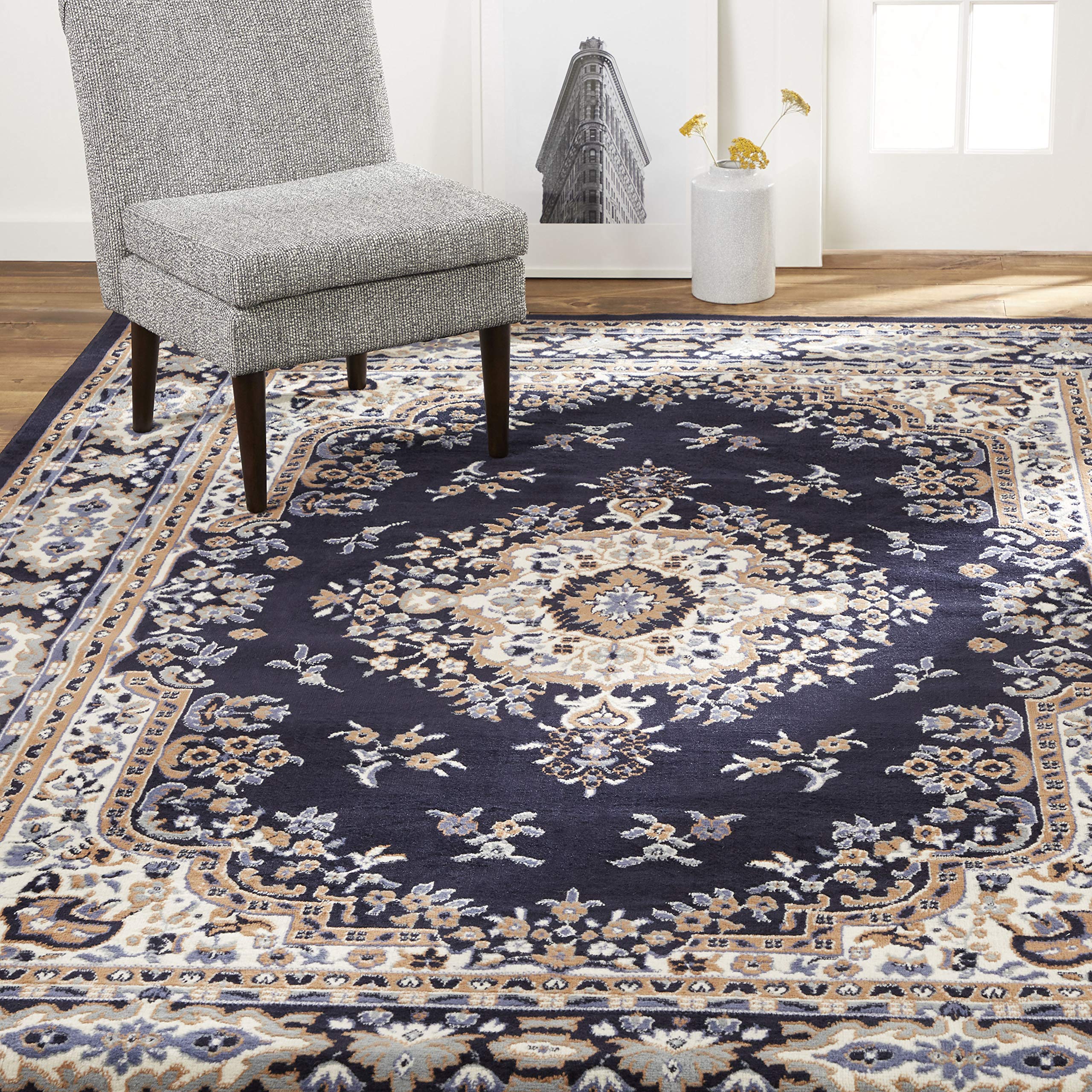 Home Dynamix rug front view showing medallion and balanced color scheme benefit: focal point