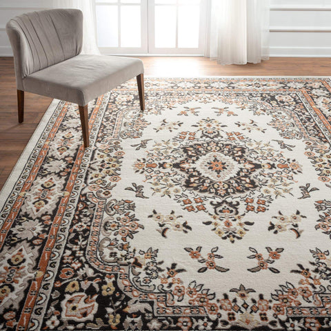 Home Dynamix front view of rug showing full medallion and border, adds classic focal point