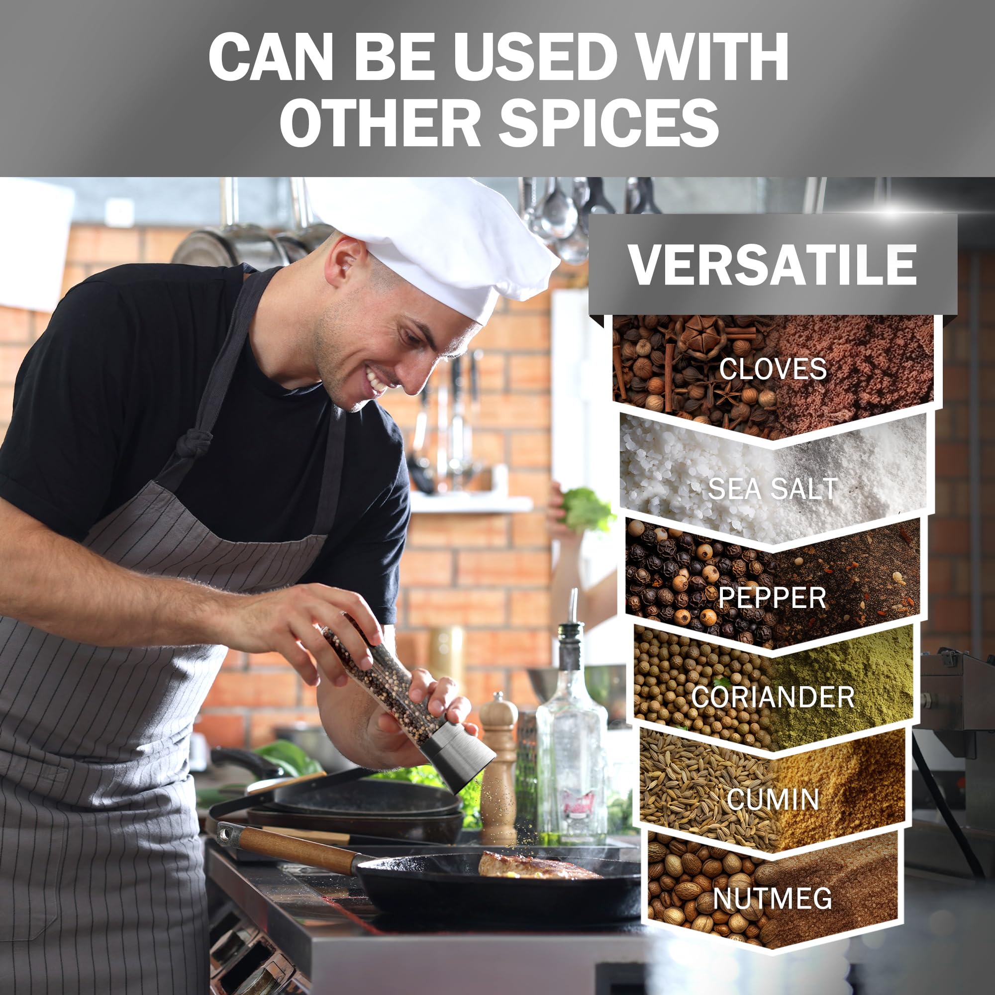 HOME EC grinder in use at a table, provides precise seasoning control