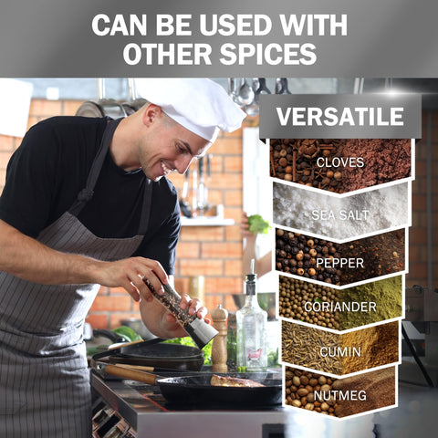 HOME EC grinder in use at a table, provides precise seasoning control