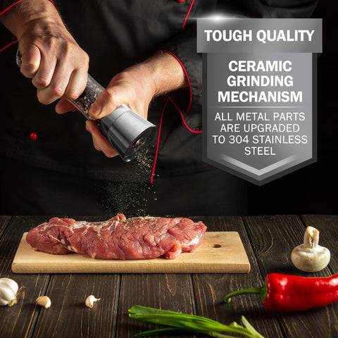 HOME EC mill held in hand for scale, ergonomic 7.5-inch comfortable grip