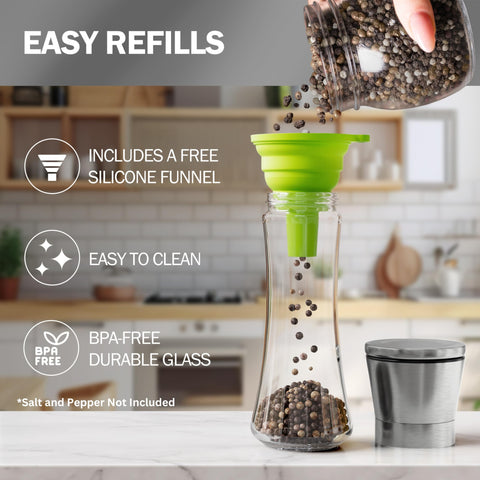 HOME EC brushed stainless steel lid detail, resists moisture and keeps spices fresh