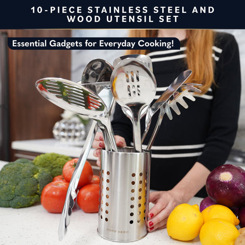 Home Hero close-up of stainless steel utensil heads, durable rust-resistant finish