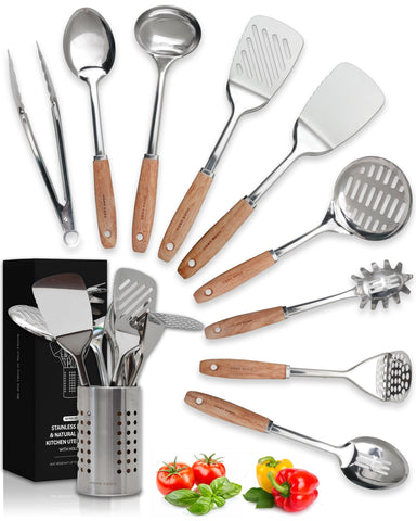 Home Hero front view of complete 10-piece set and holder, organized and ready