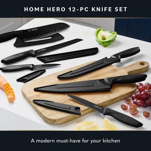 Home Hero arranged knife set display highlighting included blades