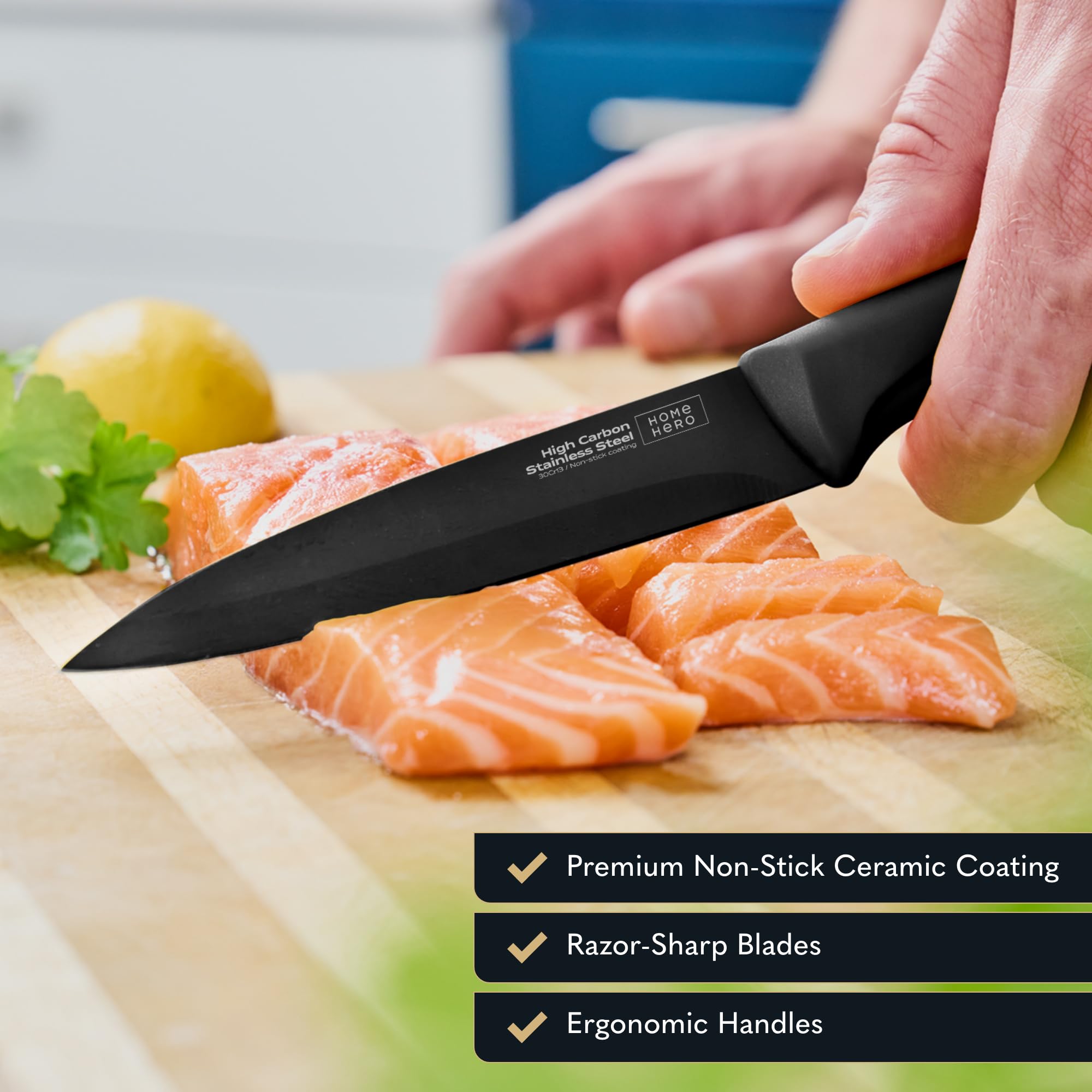 Home Hero nonstick ceramic blade detail preventing food sticking