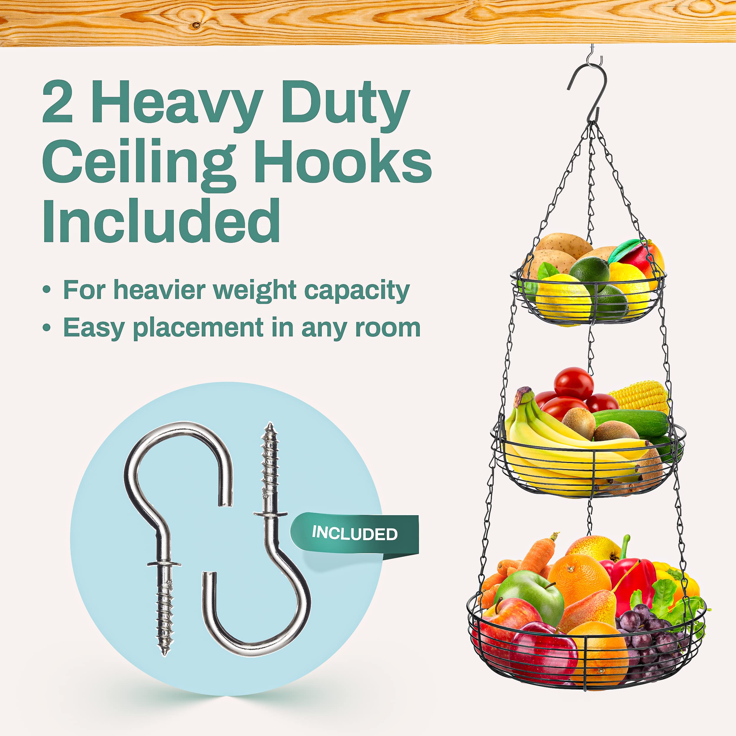 Home Intuition metal ceiling hooks and chains showing secure installation