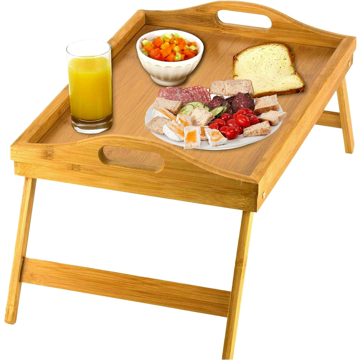 HOME IT front view of bamboo tray showing clean surface and handles for easy serving