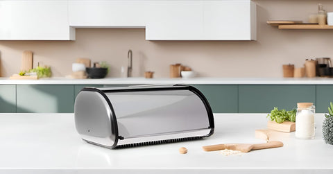 HOME IT styled on kitchen counter showing coordinated appliance-friendly stainless design