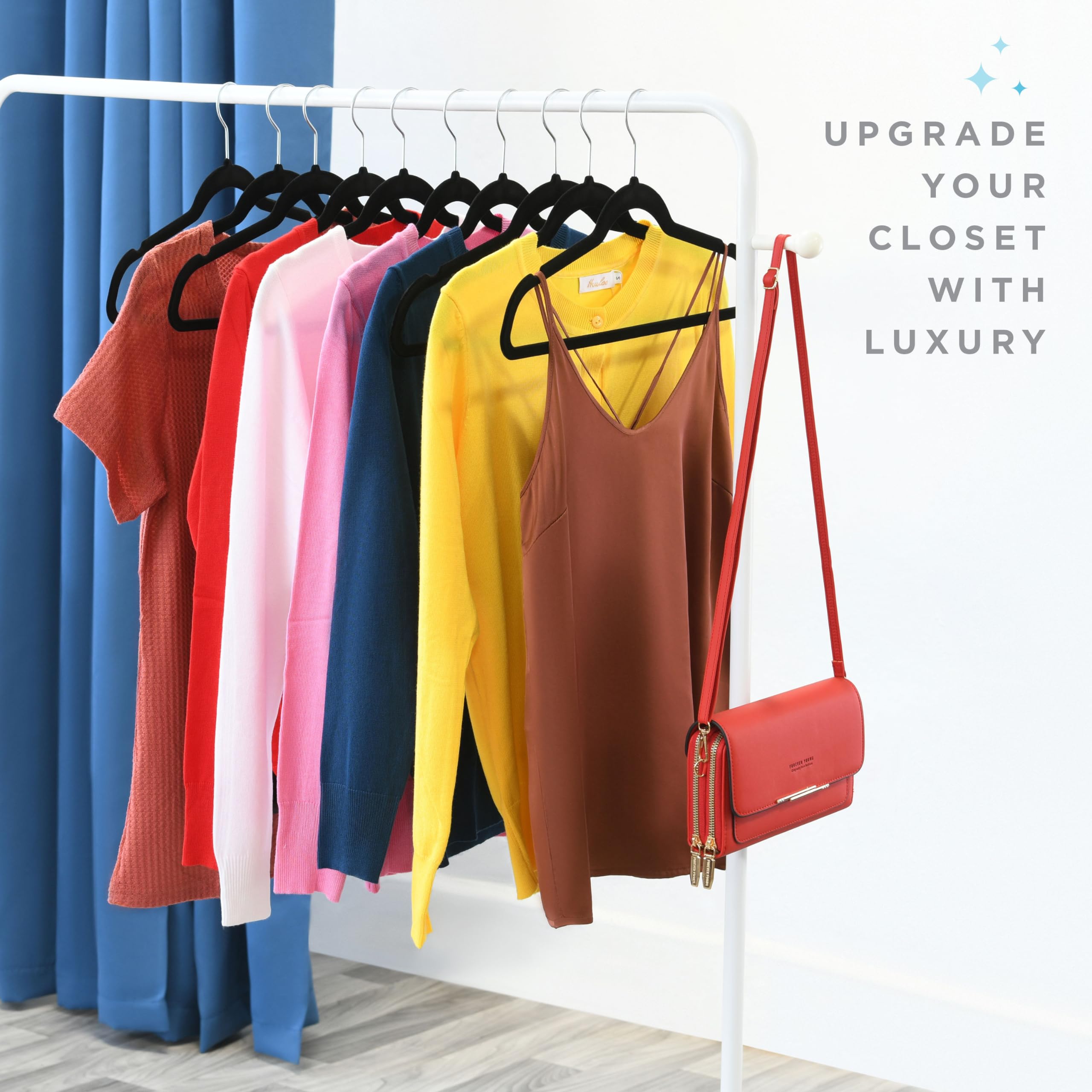 HOME IT hangers in bedroom wardrobe creating tidy minimalist closet look