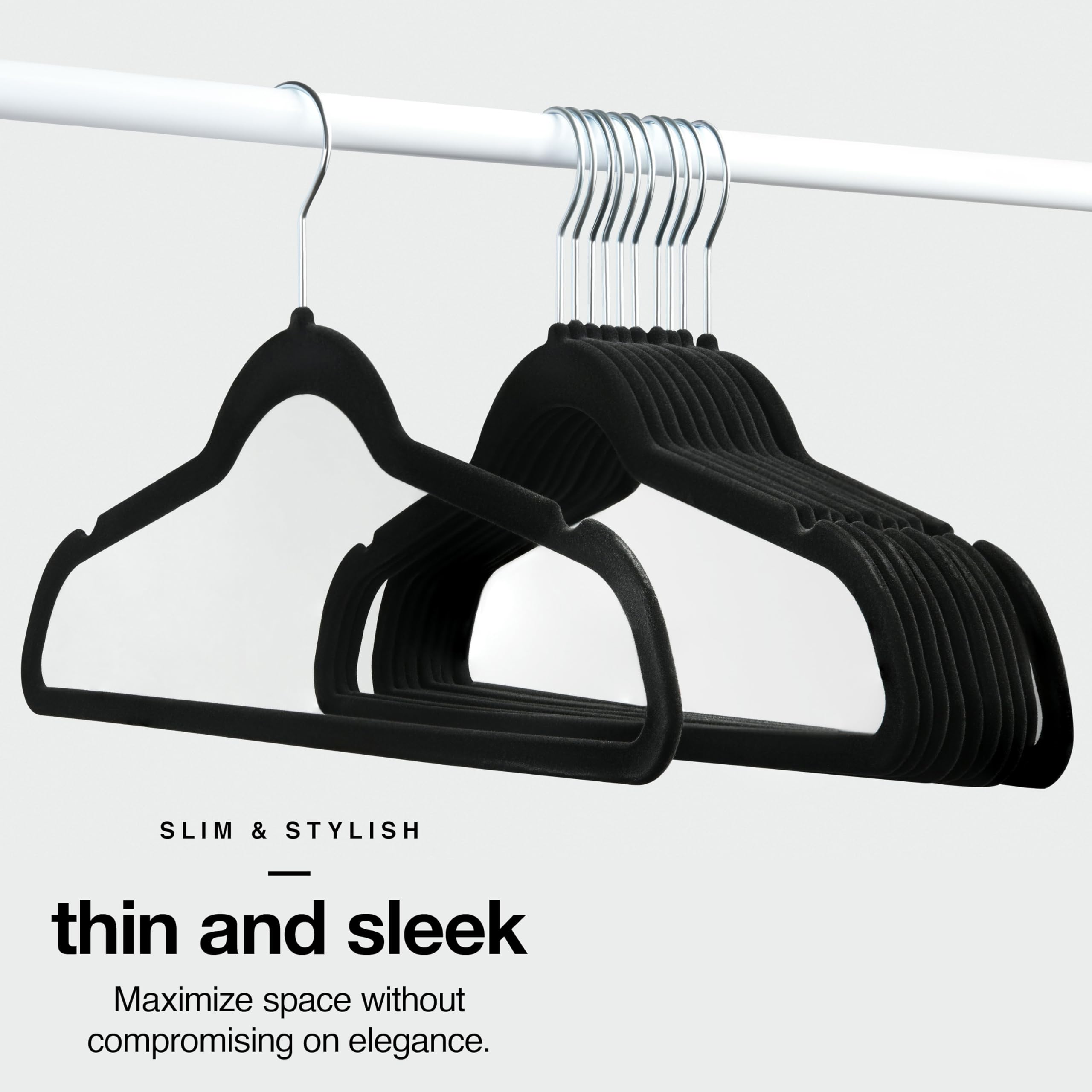 HOME IT hanger beside ruler showing slim profile for space-saving benefit