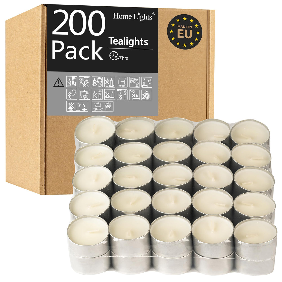 Home Lights front pack showing 200 tealights, great value