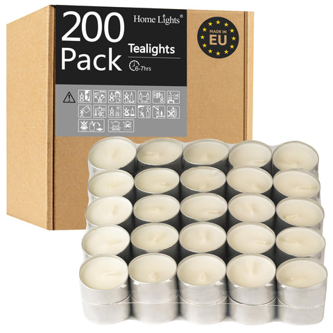 Home Lights front pack showing 200 tealights, great value