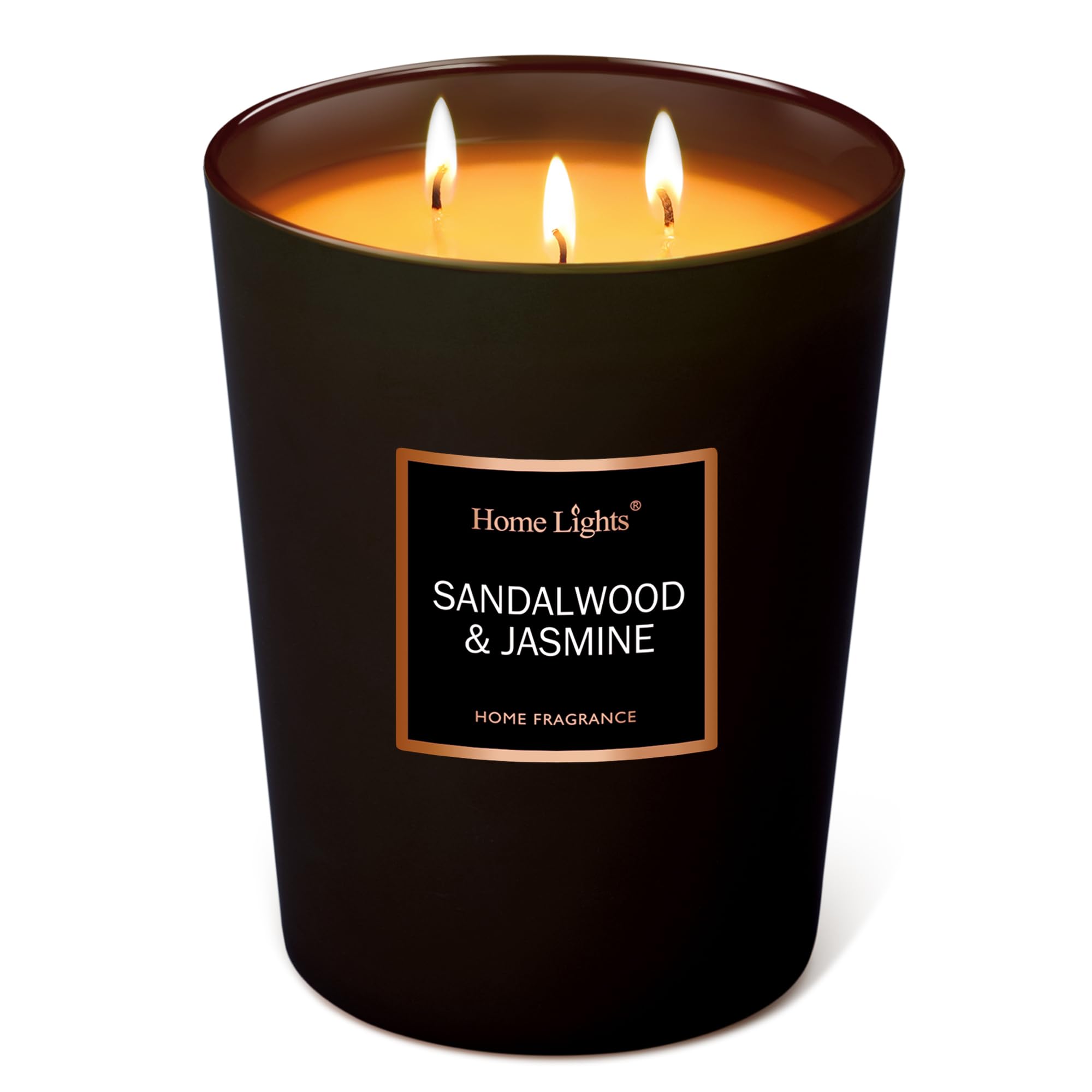 Home Lights sandalwood jasmine jar front view showing elegant design and inviting aroma