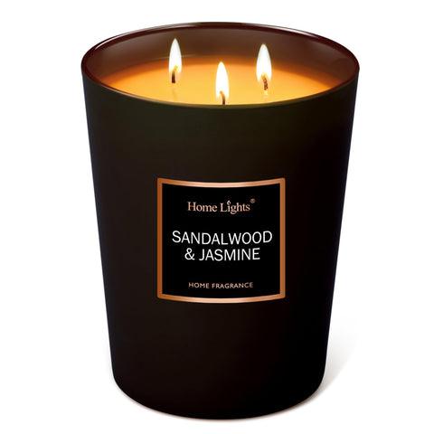 Home Lights sandalwood jasmine jar front view showing elegant design and inviting aroma