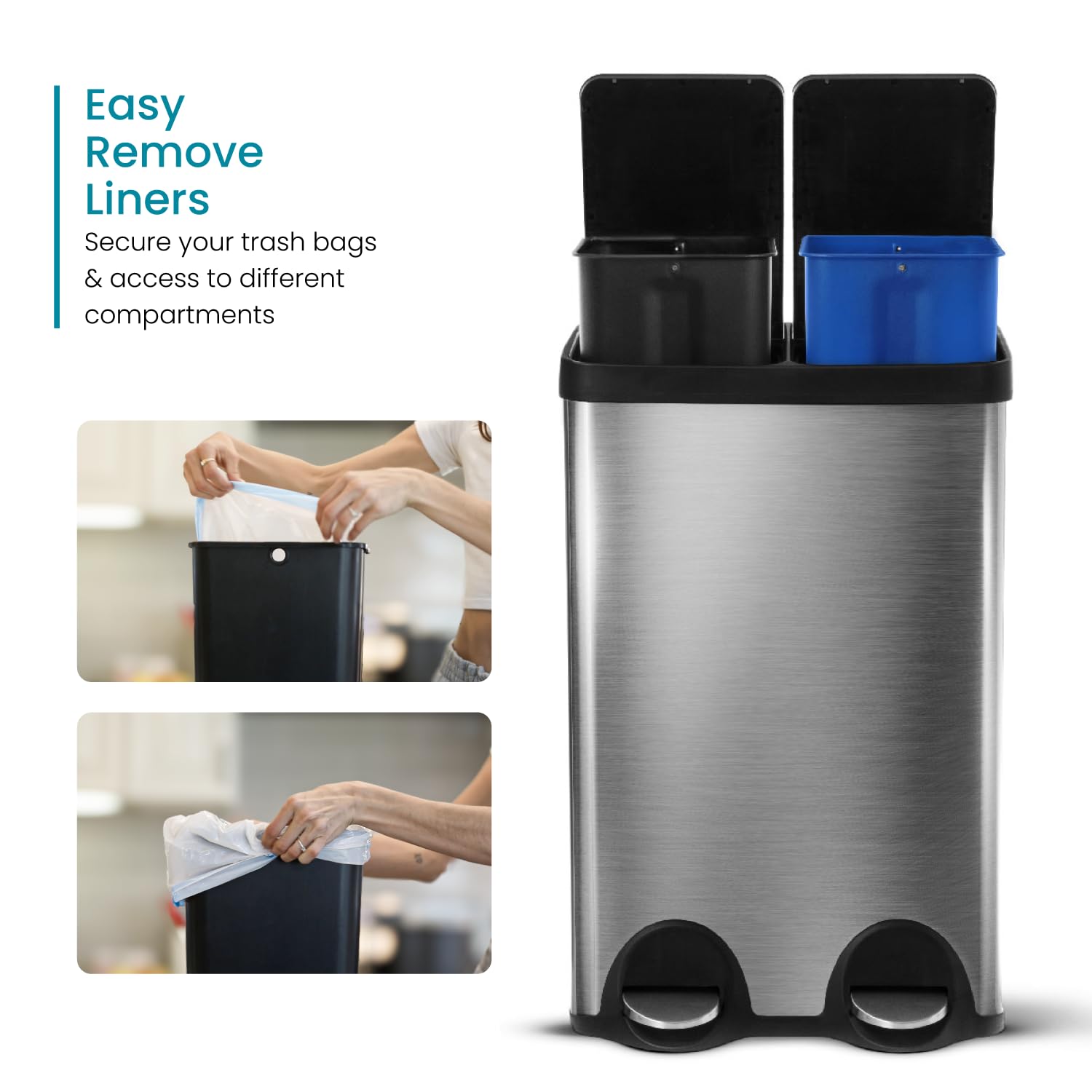 Home Zone Living bag-securing circular cutouts holding liners securely to prevent slipping