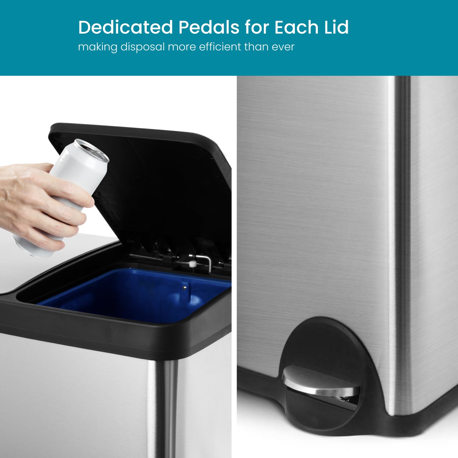 Home Zone Living removable inner buckets lifted out for easy emptying and cleaning